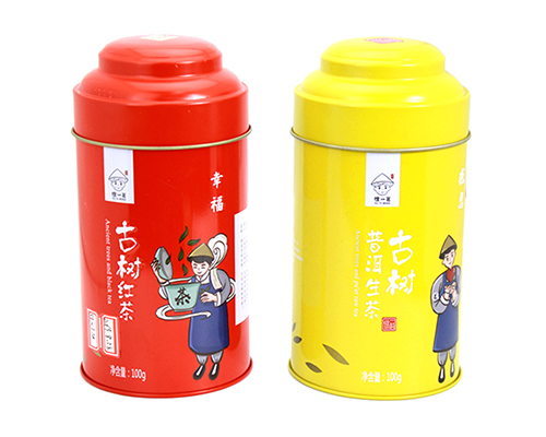 外卷式圓形普洱茶馬口鐵盒_普洱通用包裝鐵罐廠家定制